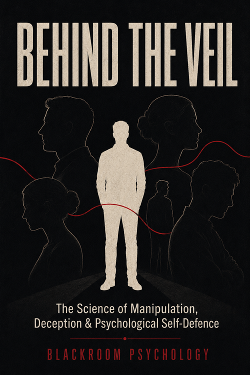 Behind the Veil ebook cover by Blackroom Psychology featuring six human silhouettes on a black background.